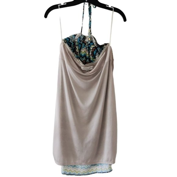 Trina Turk Ruched Sweetheart Halter Midi Dress | EUC | 6 | Blue Tan Multicolor - Picture 6 of 15